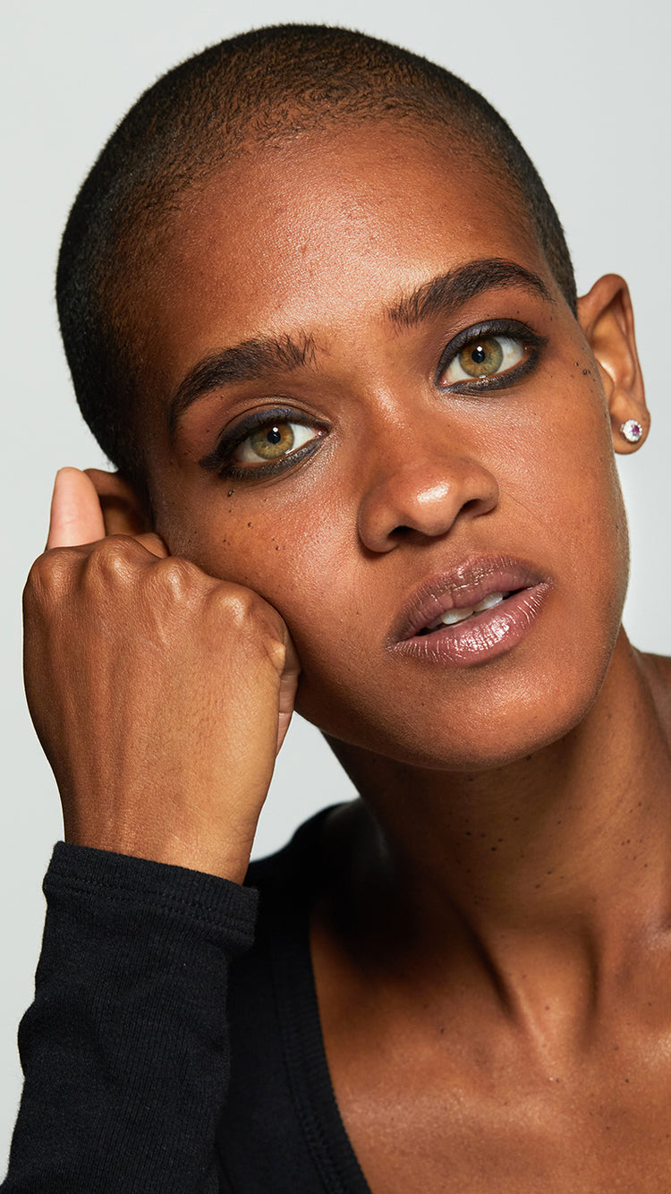 closeup of Black woman wearing Jones Road clean makeup